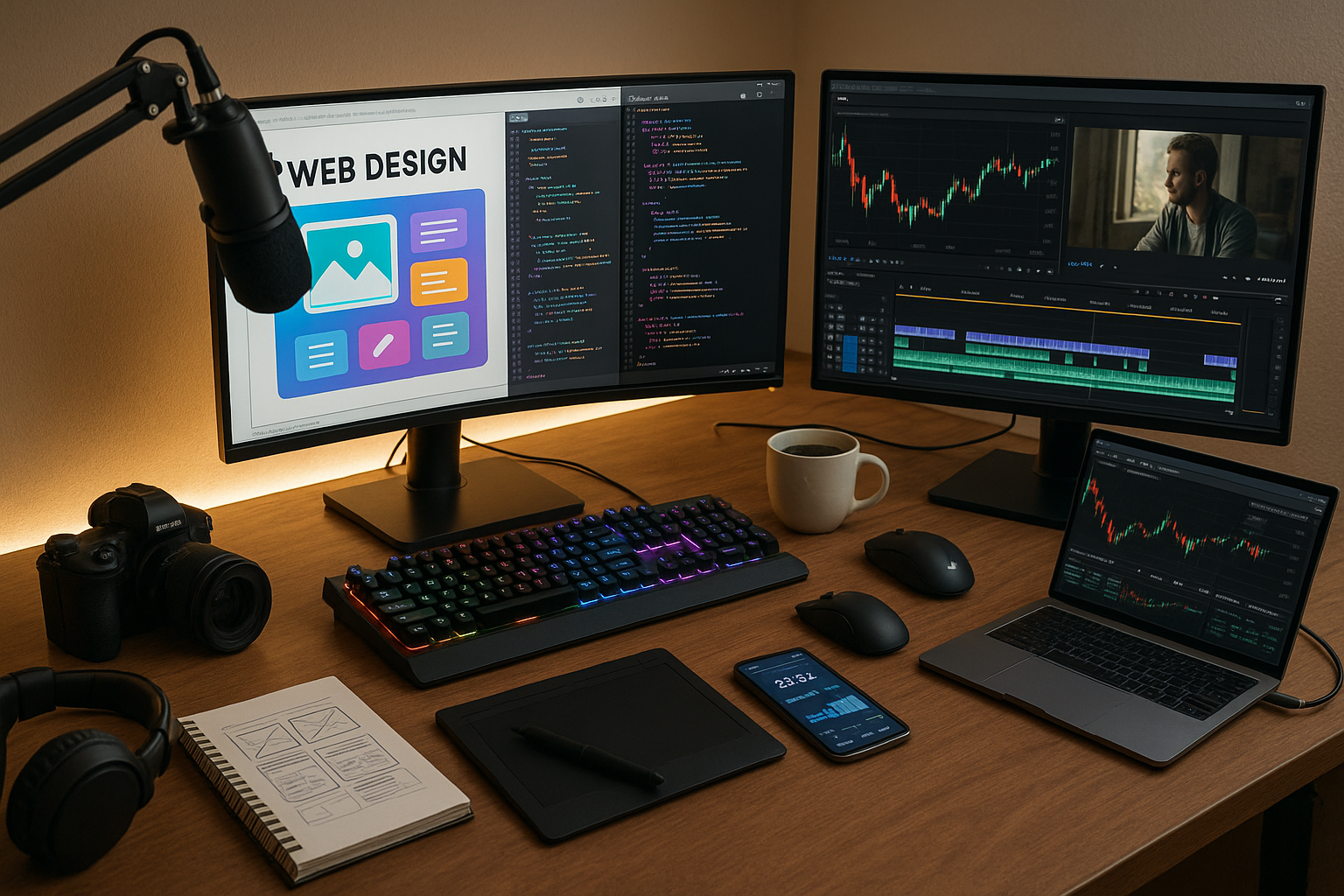 Let me create a picture that has all the details of online work, gaming, video, web designing, trading and other work. The work is going on very well. more real
